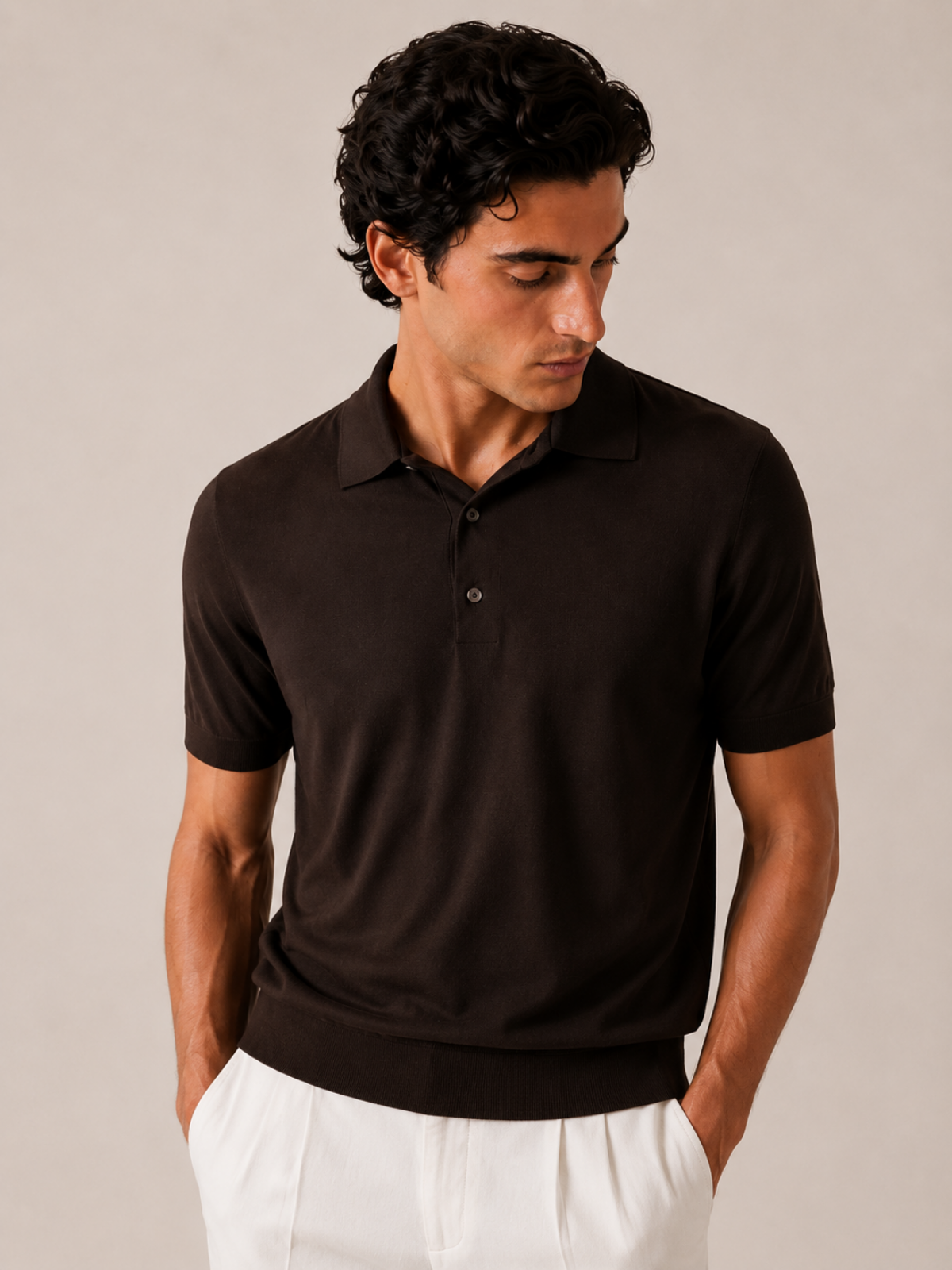 SILK COTTON POLO SHIRT BROWN