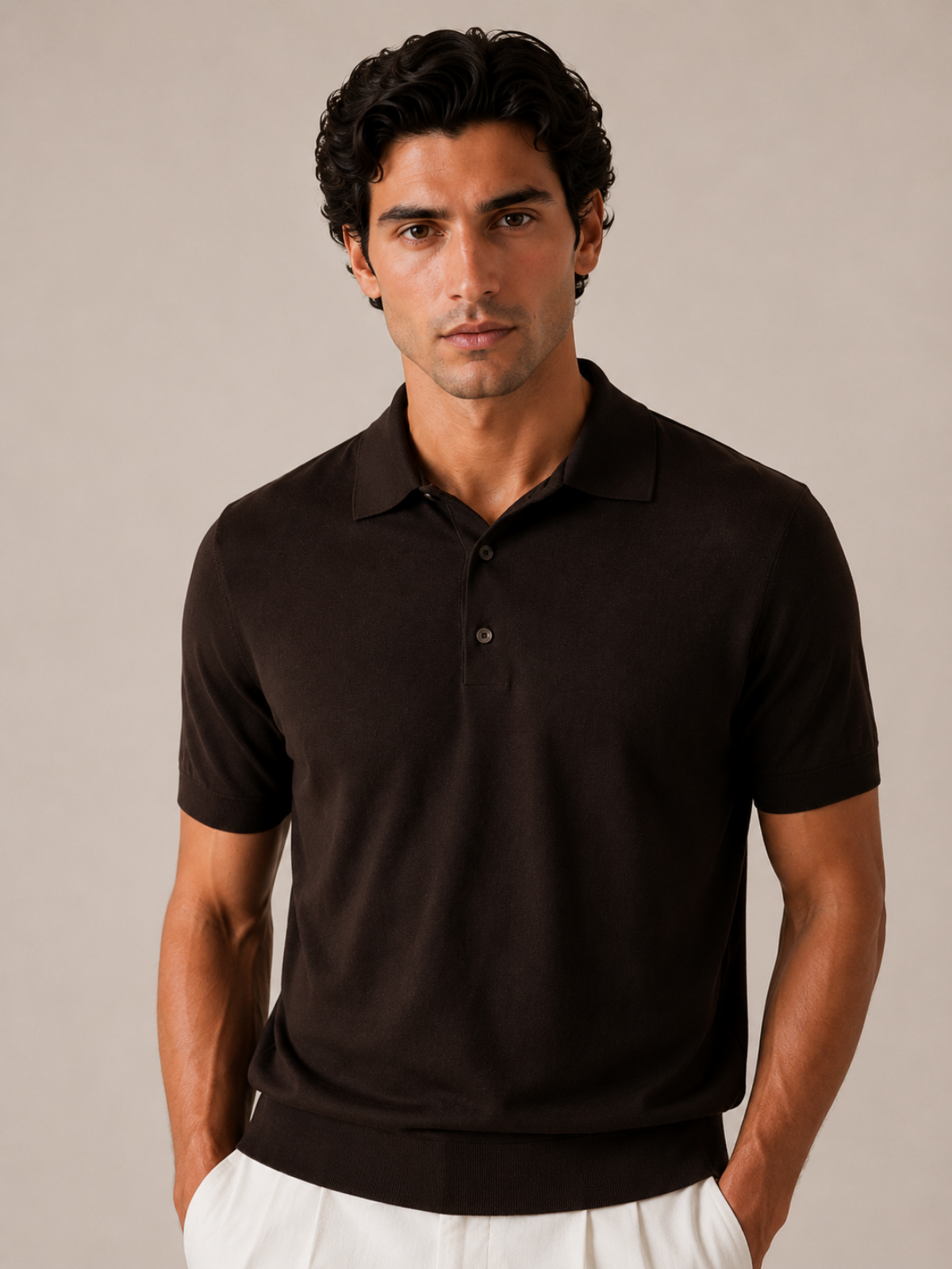 SILK COTTON POLO SHIRT BROWN