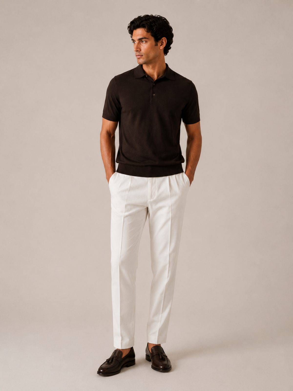 SILK COTTON POLO SHIRT BROWN