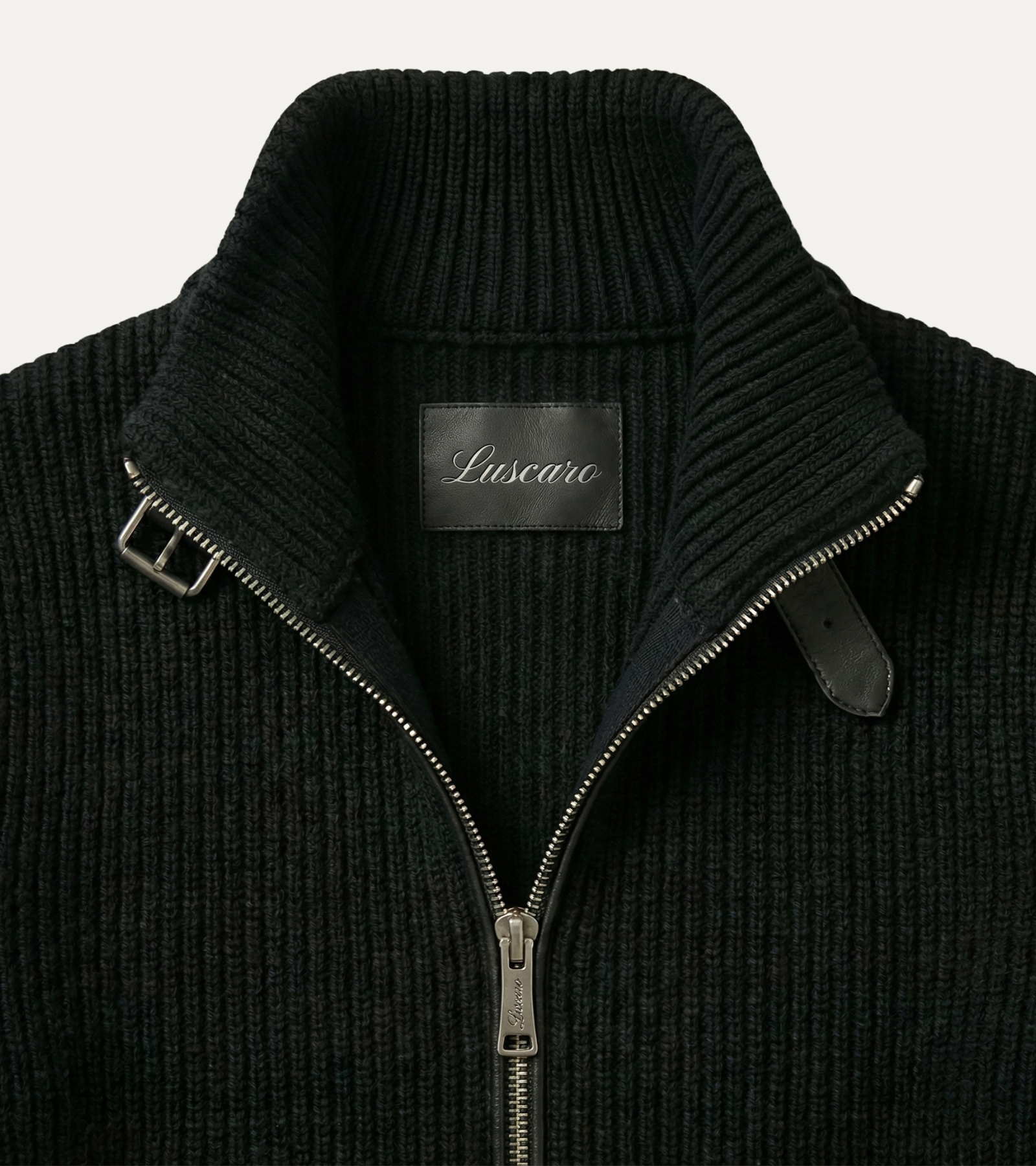 Black Knit Jacket with Leather Details