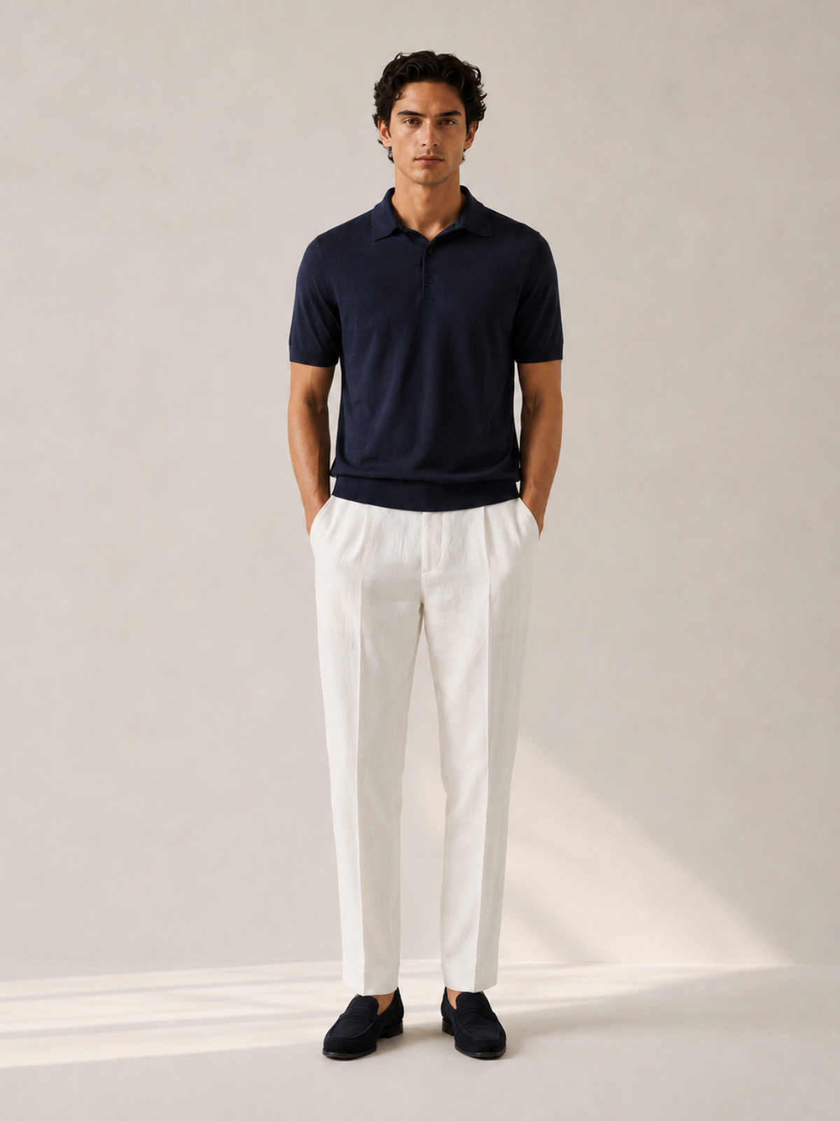 SILK COTTON POLO SHIRT NAVY