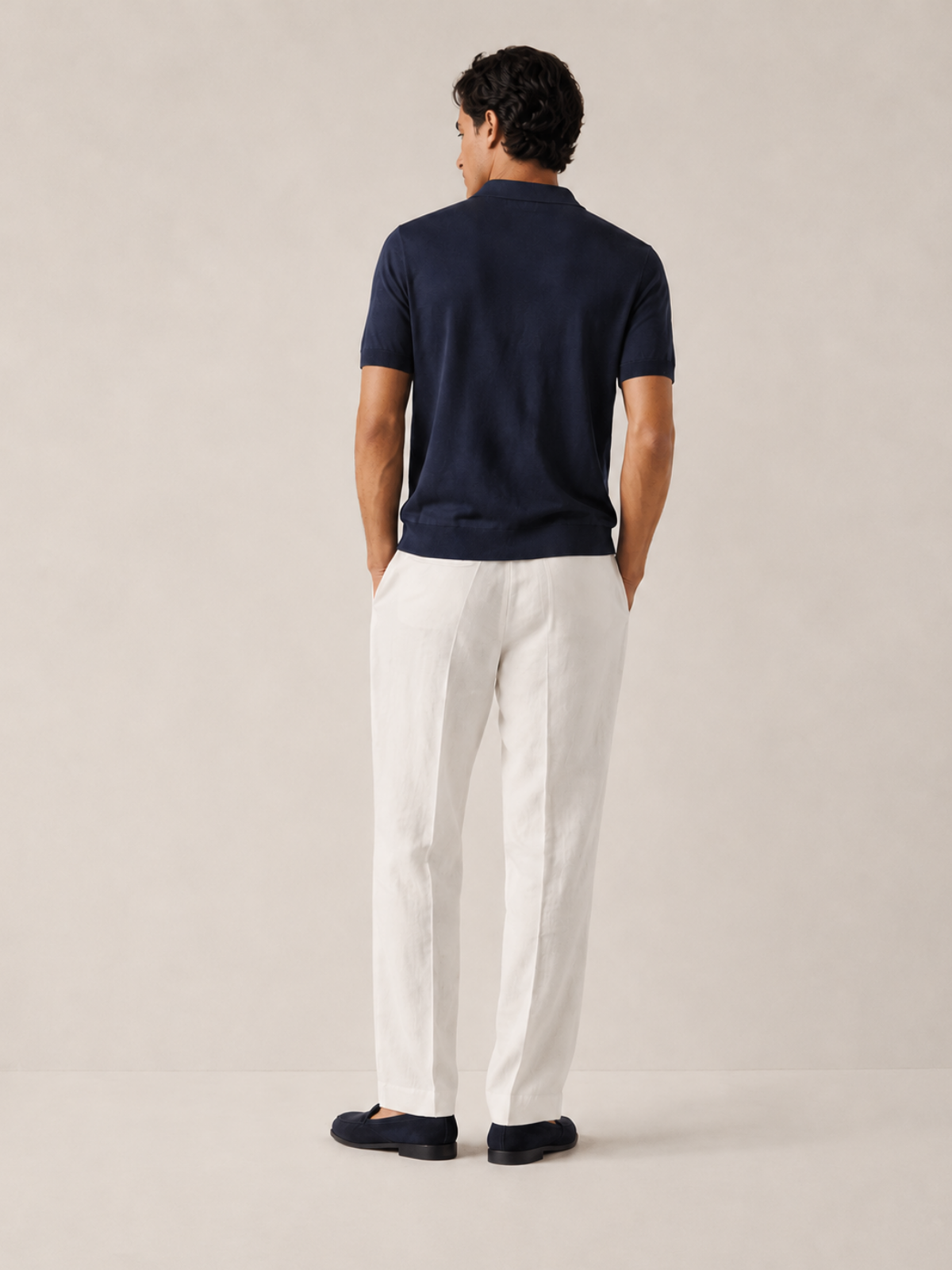 SILK COTTON POLO SHIRT NAVY