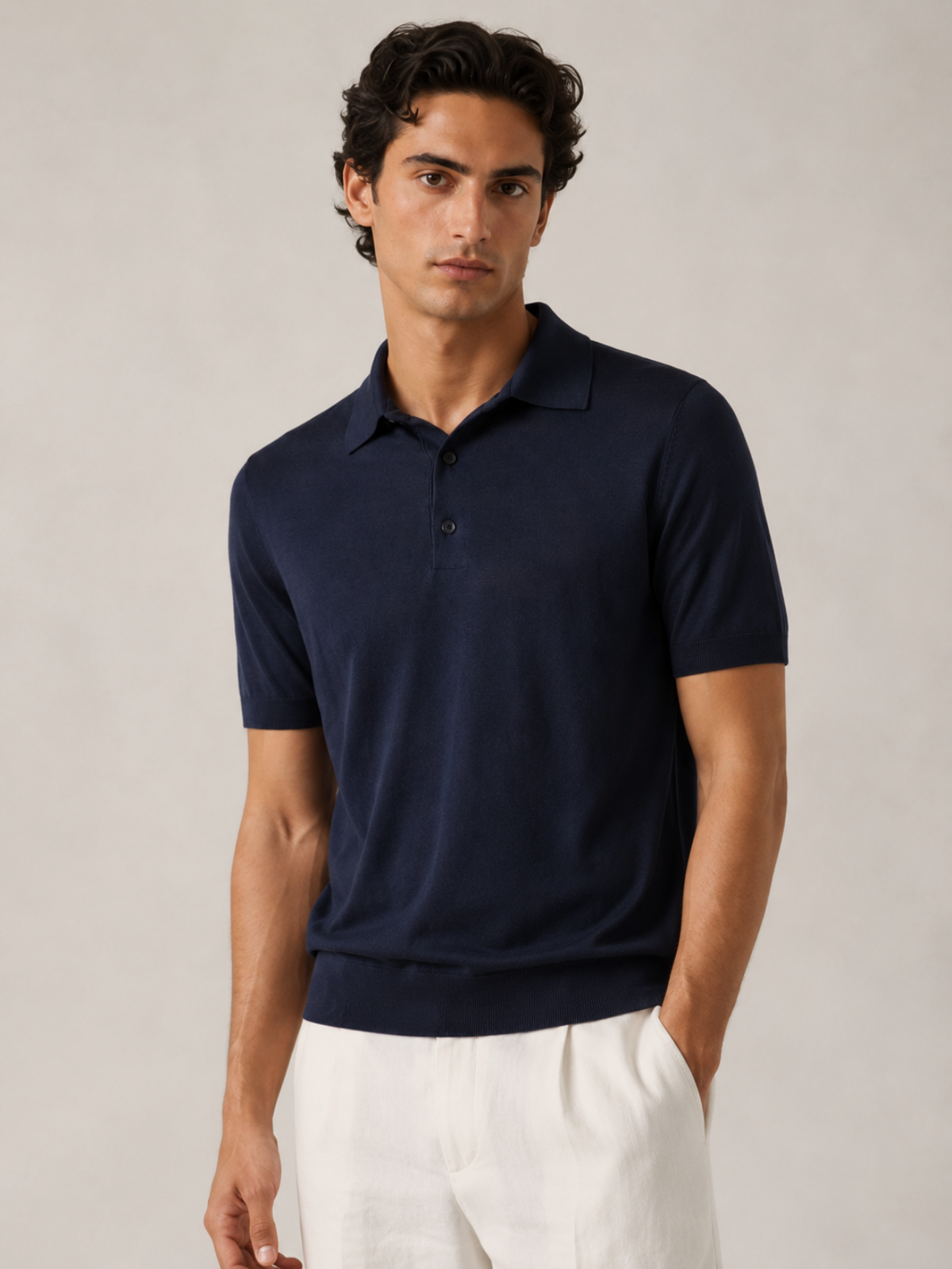 SILK COTTON POLO SHIRT NAVY
