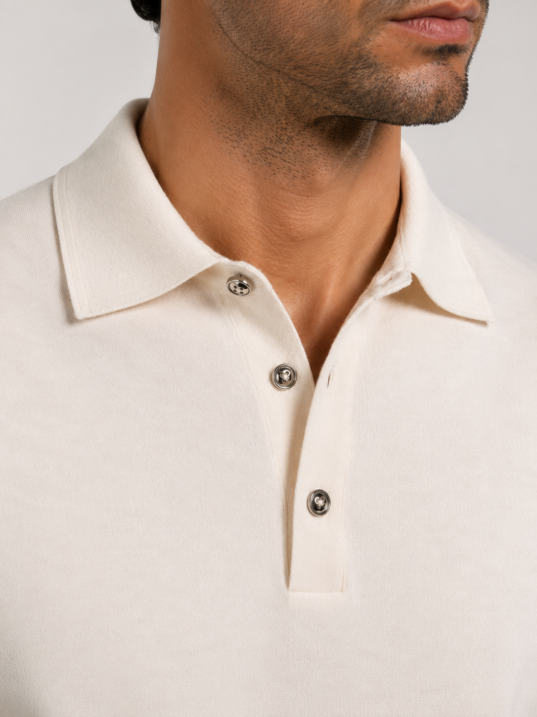 Longsleeve Silk Cotton Polo Ivory