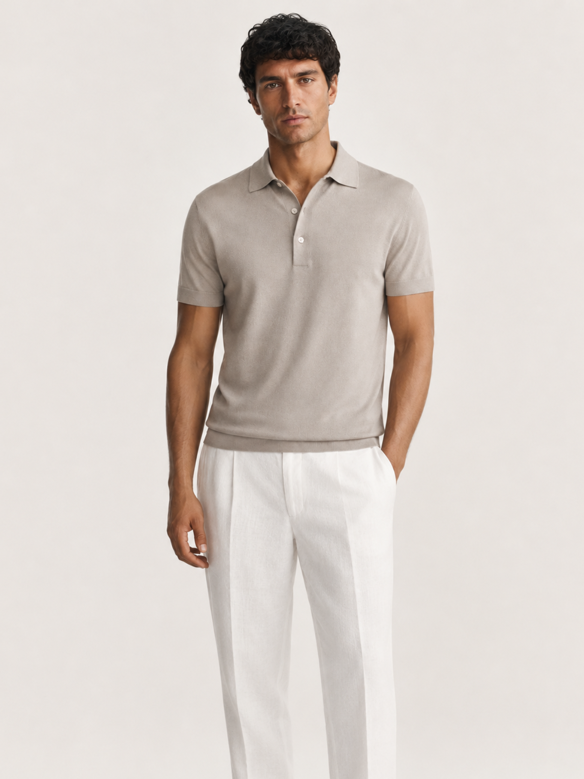 SILK COTTON POLO SHIRT STONE
