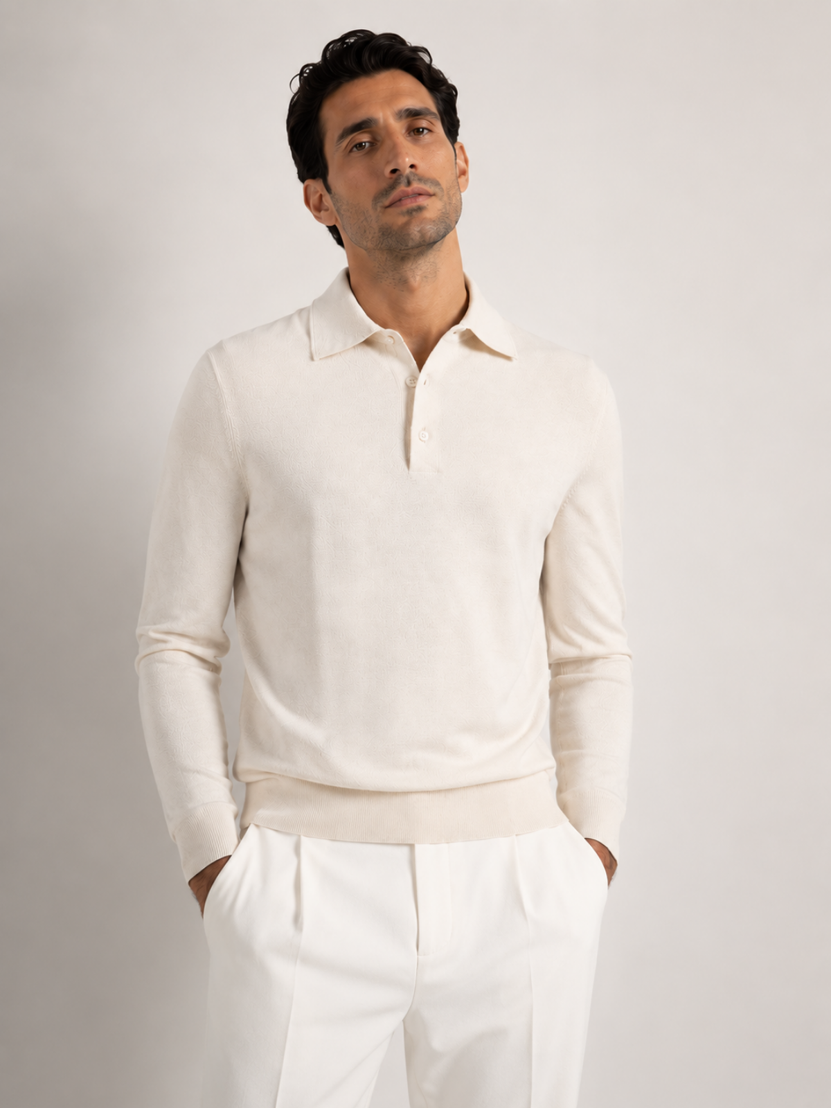 Longsleeve Silk Cotton Polo Ivory