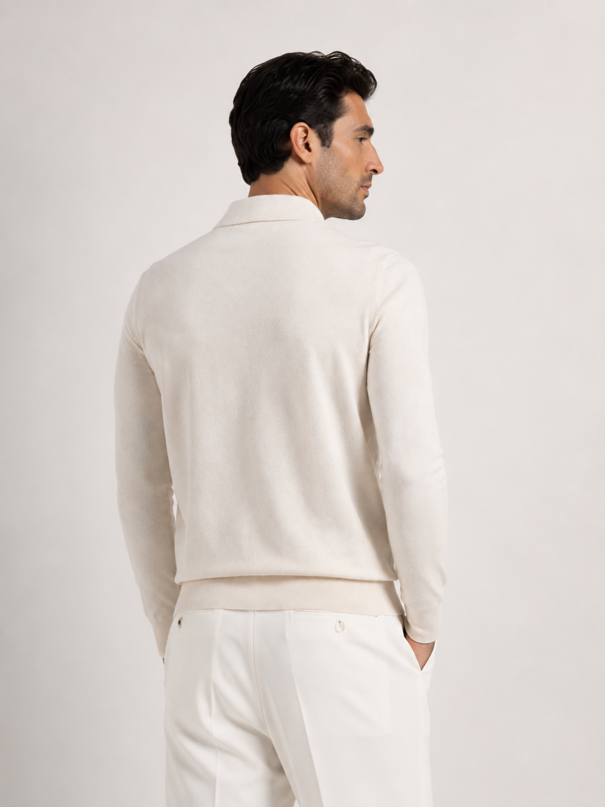 Longsleeve Silk Cotton Polo Ivory