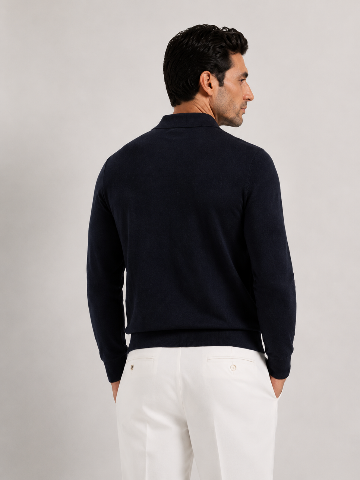 Longsleeve Silk Cotton Polo Navy Blue