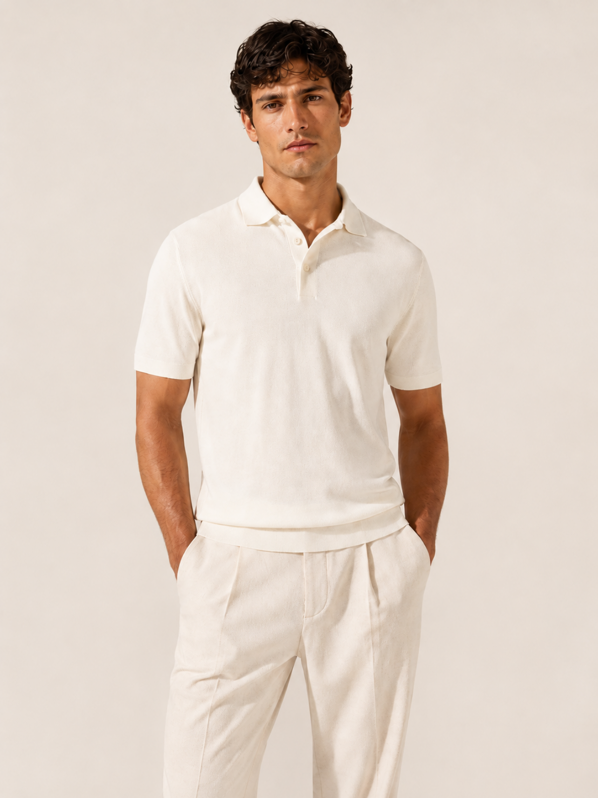 SILK COTTON POLO SHIRT CREAM WHITE