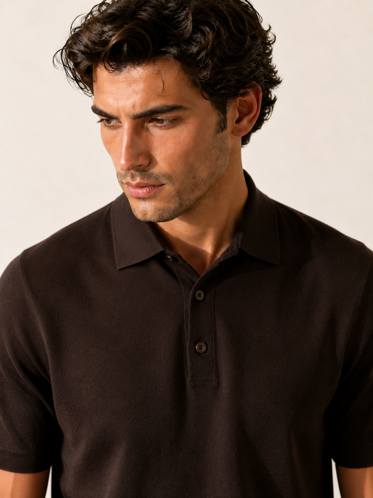 SILK COTTON POLO SHIRT BROWN