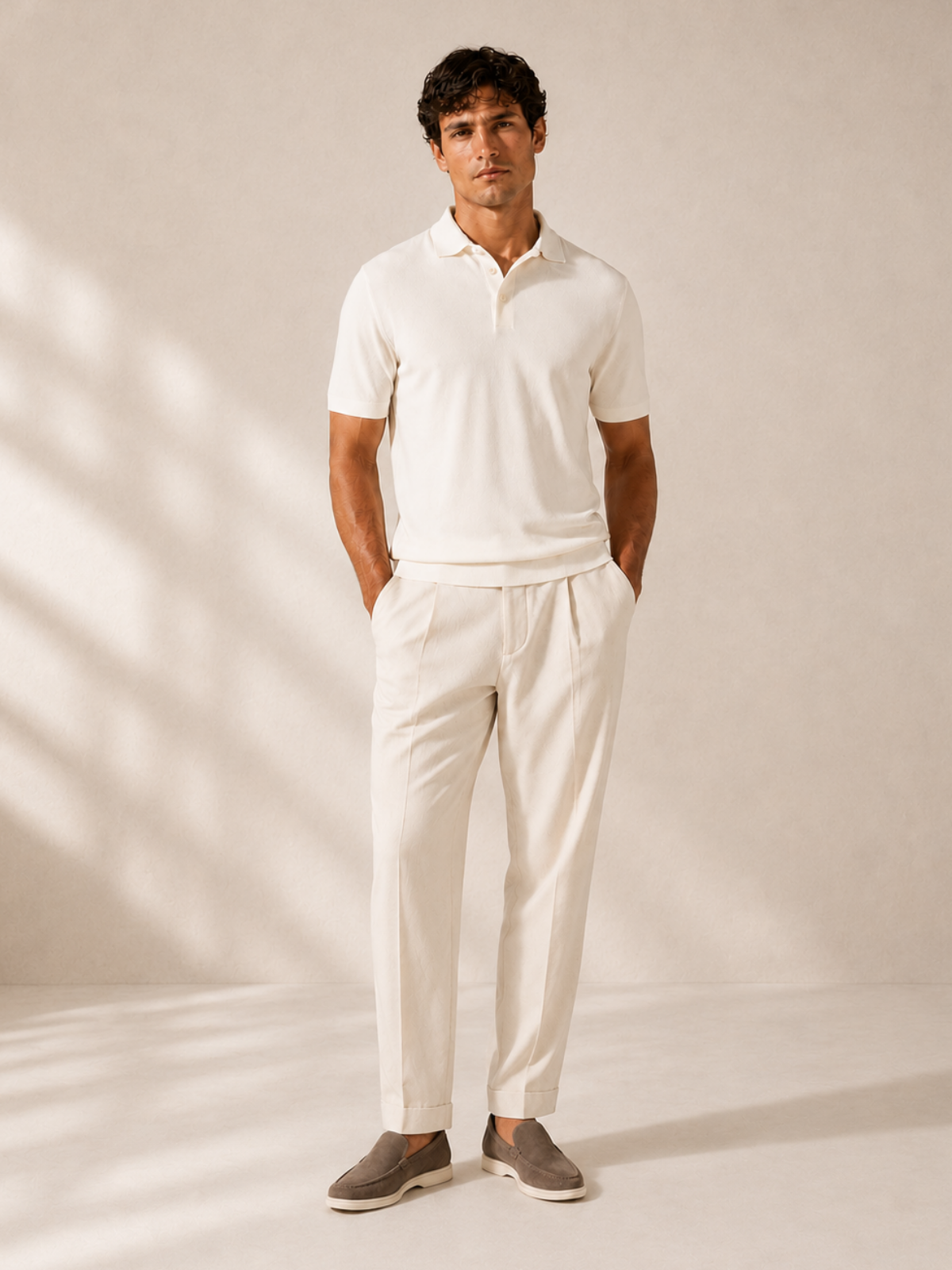 SILK COTTON POLO SHIRT CREAM WHITE