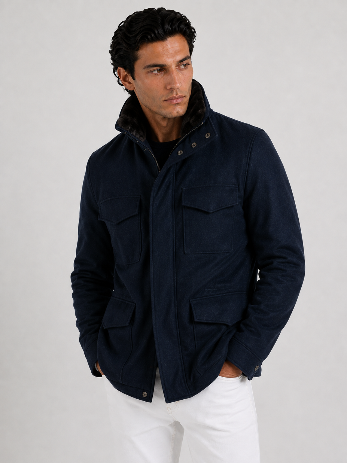 CASHMERE FUR VOYAGER JACKET NAVY