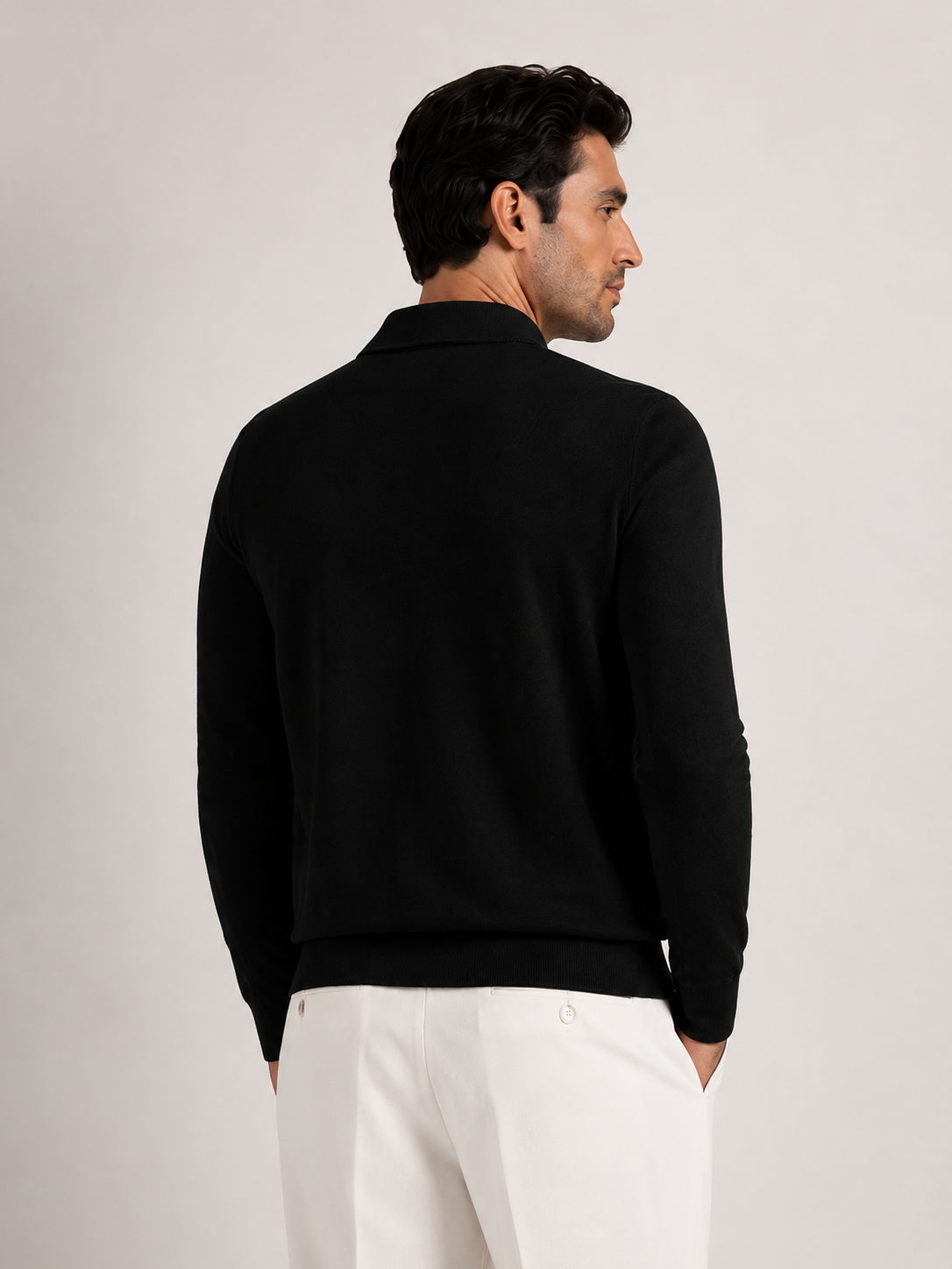 Longsleeve Silk Cotton Polo Black