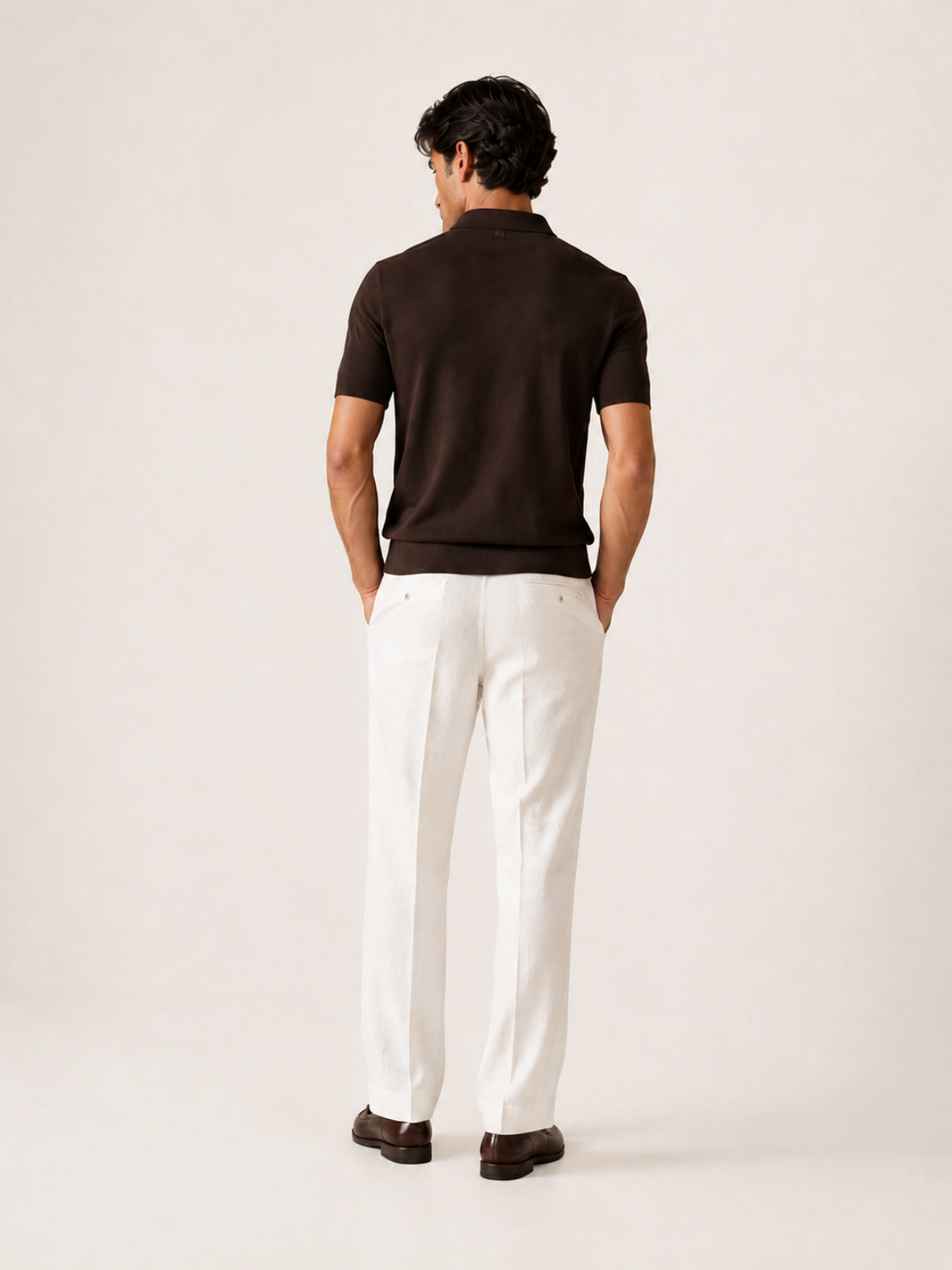 SILK COTTON POLO SHIRT BROWN