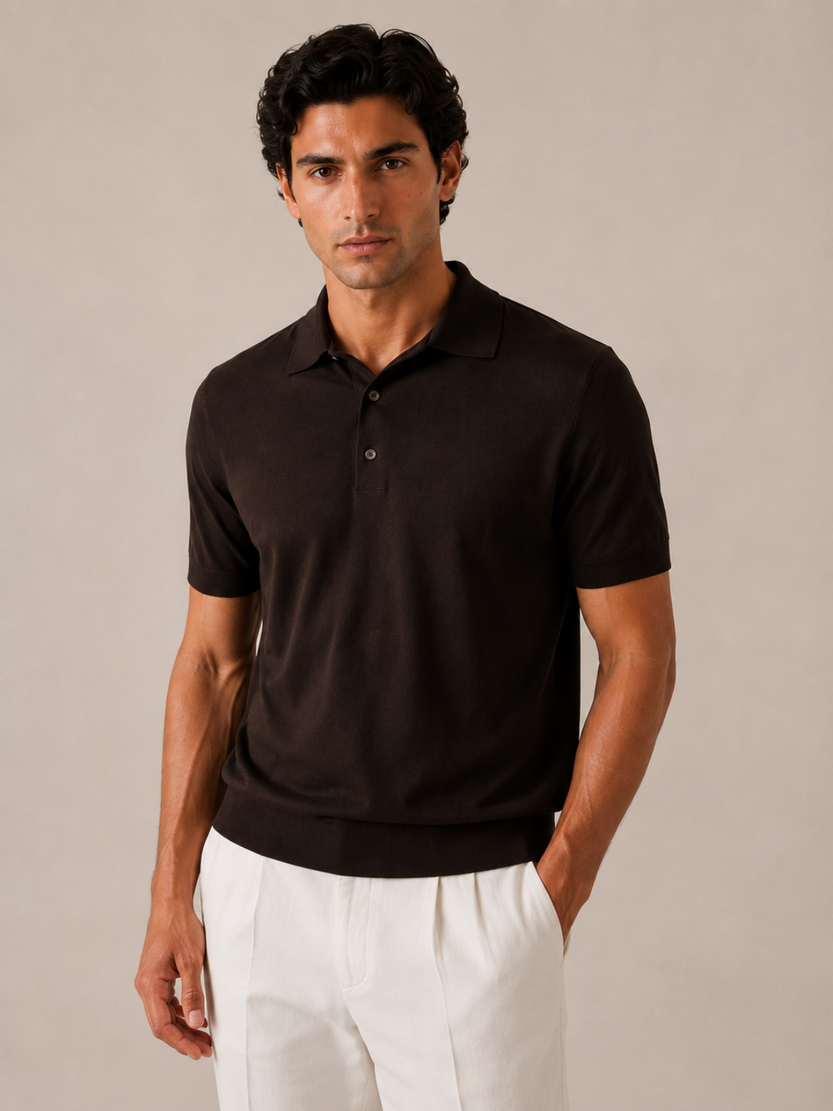 SILK COTTON POLO SHIRT BROWN
