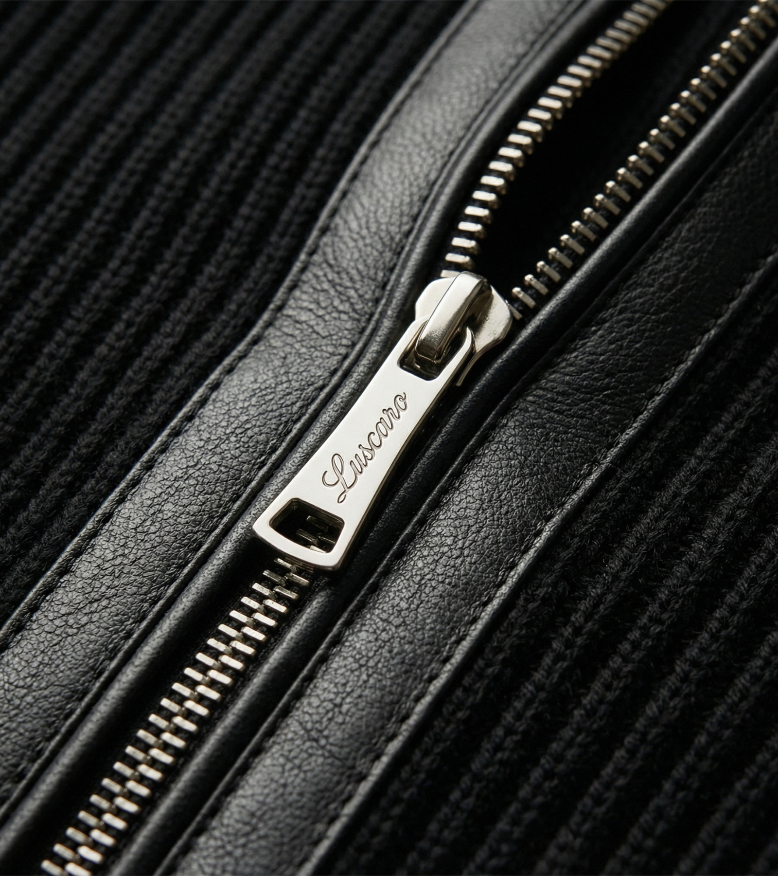 Black Knit Jacket with Leather Details