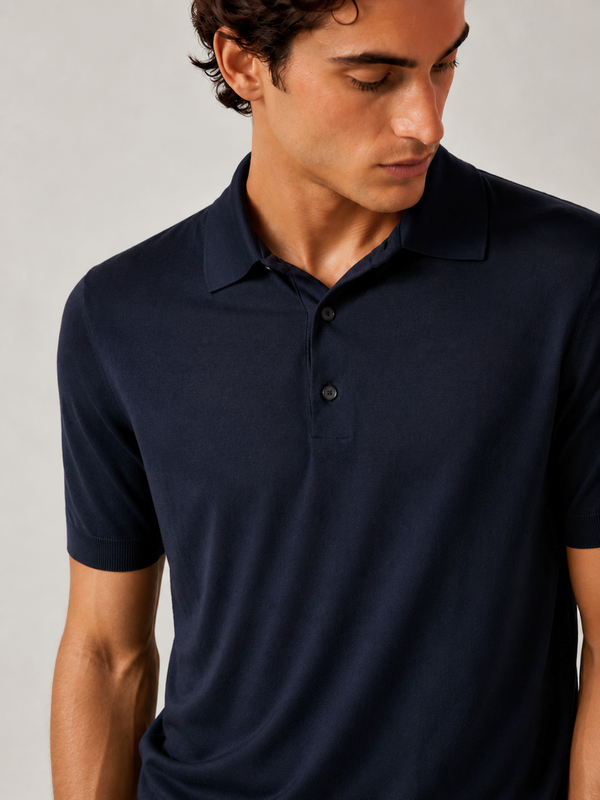 SILK COTTON POLO SHIRT NAVY