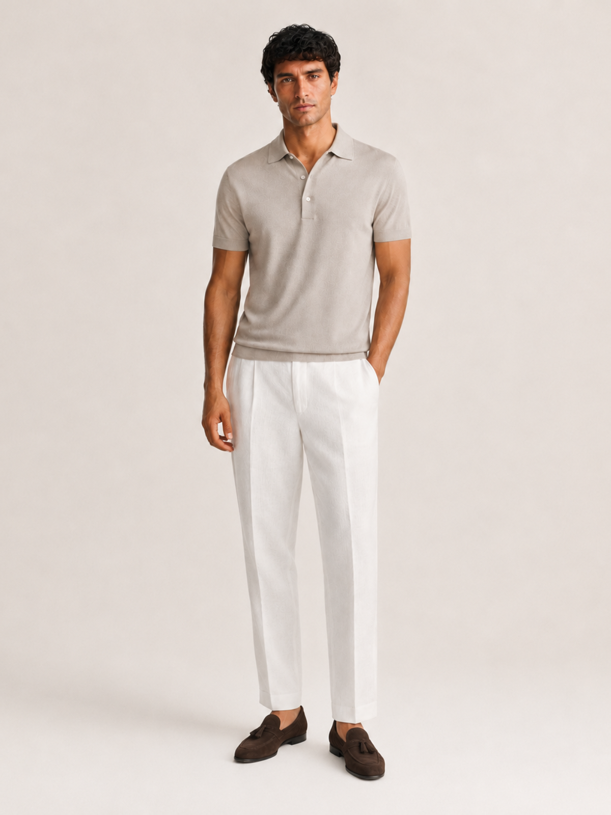 SILK COTTON POLO SHIRT STONE