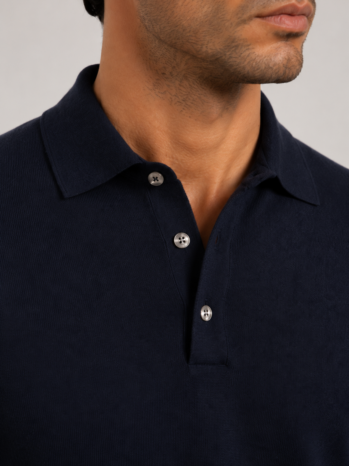 Longsleeve Silk Cotton Polo Navy Blue