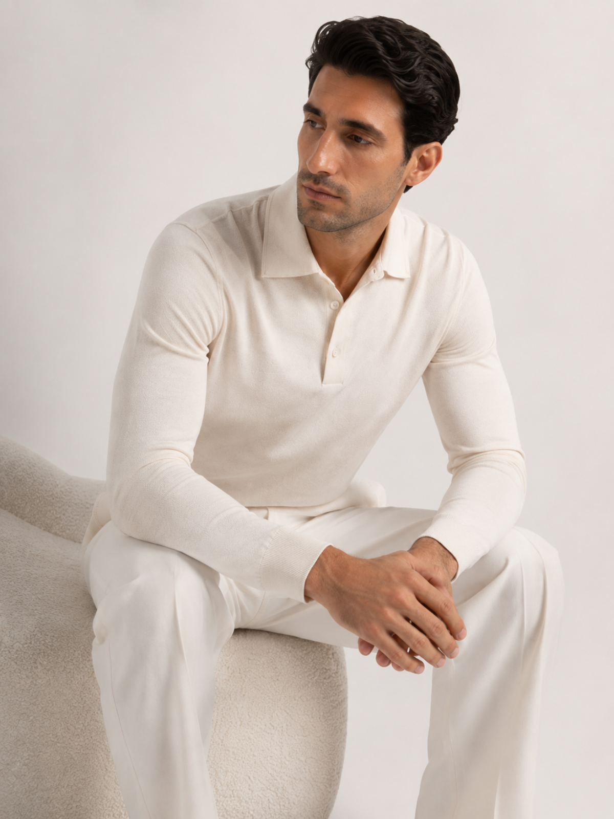 Longsleeve Silk Cotton Polo Ivory