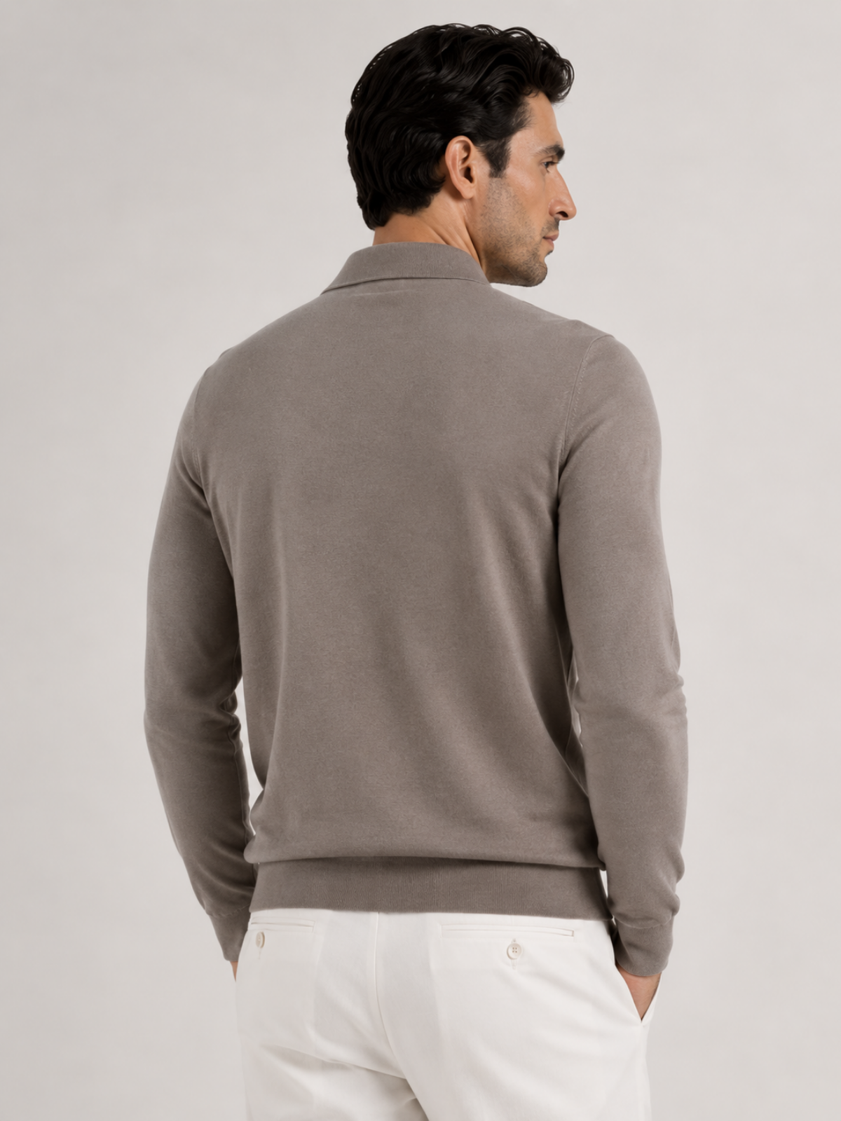 Longsleeve Silk Cotton Polo Taupe
