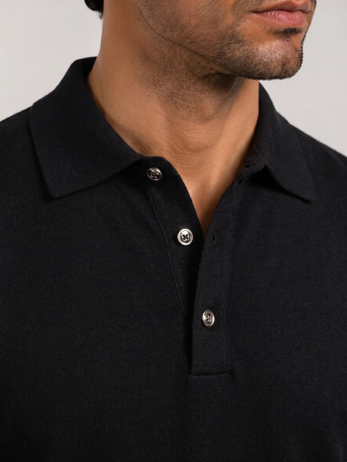 Longsleeve Silk Cotton Polo Black