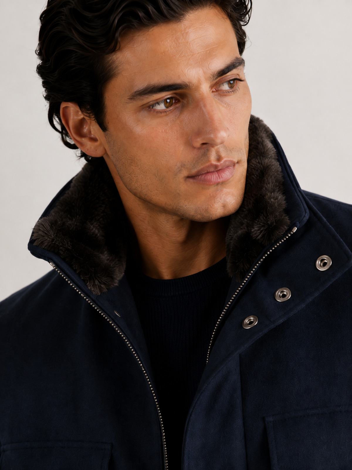 CASHMERE FUR VOYAGER JACKET NAVY